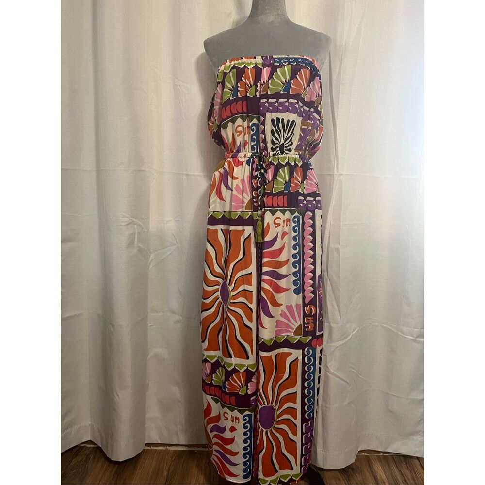True Destinations Colorblock Sunburst Strapless Jumpsuit Sz Large